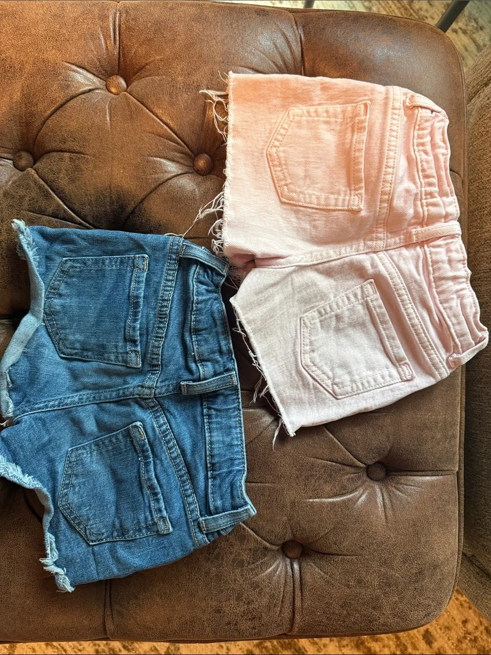 Cat & Jack Pink and Blue Frayed Denim Shorts Set size 4/5